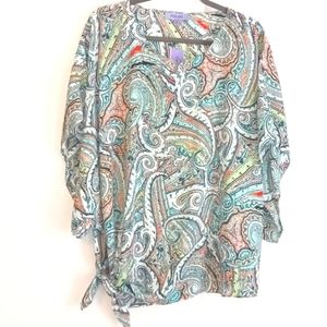 Premise "Pacific Isle" Multi Color Print Tie Blouse in Size M (NWT)